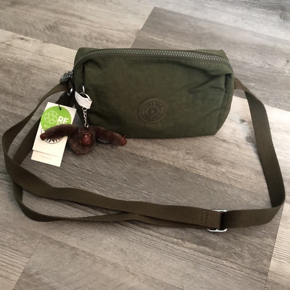 Kipling Colleen 100% Polyester Jaded Green Tonal Crossbody + Monkey Key Chain - Picture 12 of 14